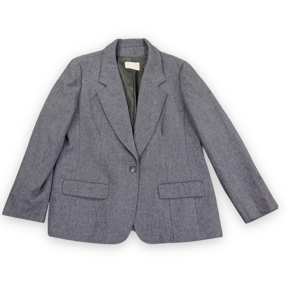 VTG Pendleton Wool Blazer Women's 16 Gray USA Made One Button Tailored Jacket